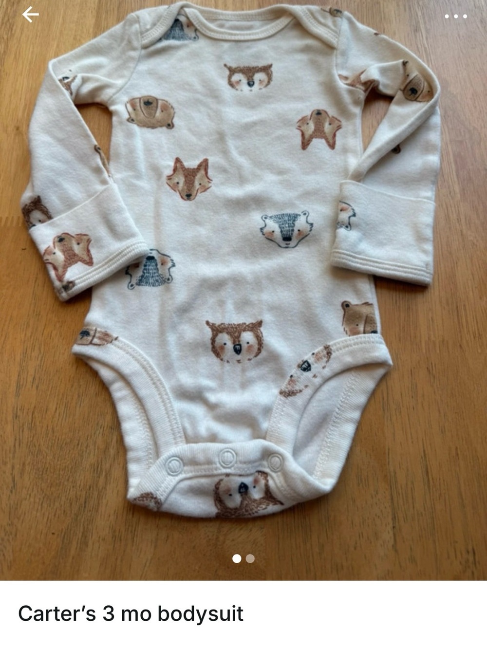 Carter's Cream Long-Sleeve Woodland Animal One-Piece Bodysuit 3 mo